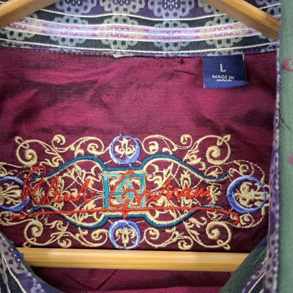 Robert Graham Men's L Long Sleeve Button-Up Shirt W/ Silk Trim & Placket - Picture 4 of 9
